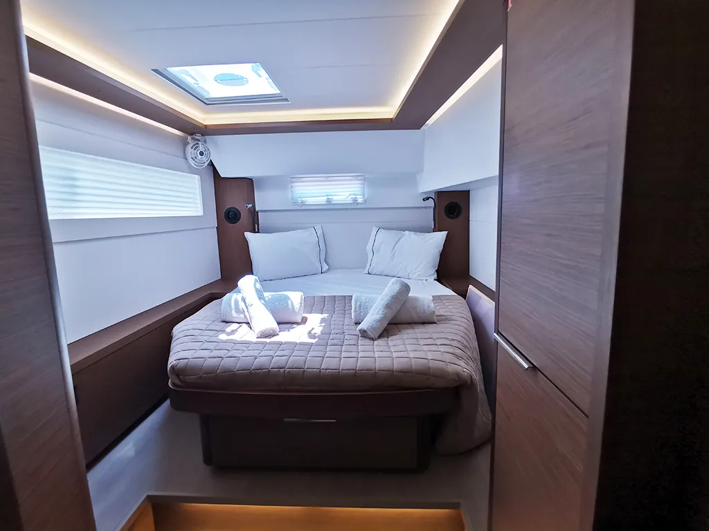 Cabin on Galaxy, a Lagoon 46 catamaran at Athens, Greece