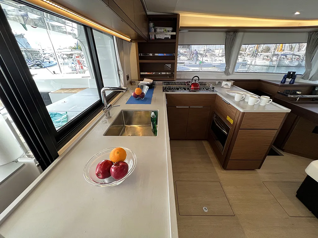 Galley of Galaxy, a Lagoon 46 catamaran at Athens, Greece