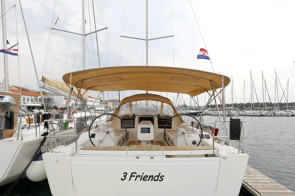 Exterior view of 3 Friends, a Dufour 412 GL sailboat at Primošten, Croatia
