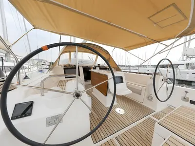 Cockpit of 3 Friends, a Dufour 412 GL sailboat at Primošten, Croatia