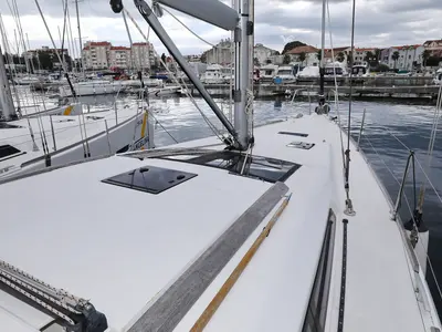 Deck of 3 Friends, a Dufour 412 GL sailboat at Primošten, Croatia