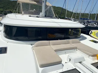 Deck of Blue Alma, a Lagoon 46 catamaran at Olbia, Italy