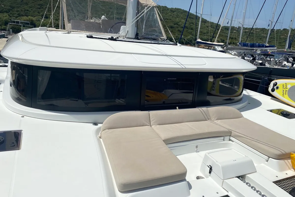 Deck of Blue Alma, a Lagoon 46 catamaran at Olbia, Italy