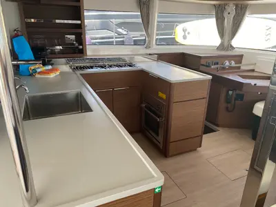 Galley of Blue Alma, a Lagoon 46 catamaran at Olbia, Italy
