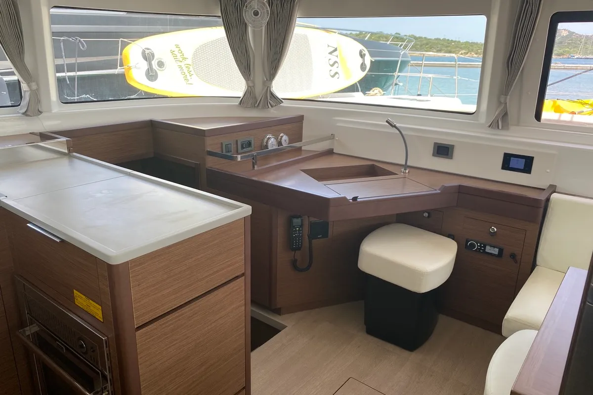 Galley of Blue Alma, a Lagoon 46 catamaran at Olbia, Italy