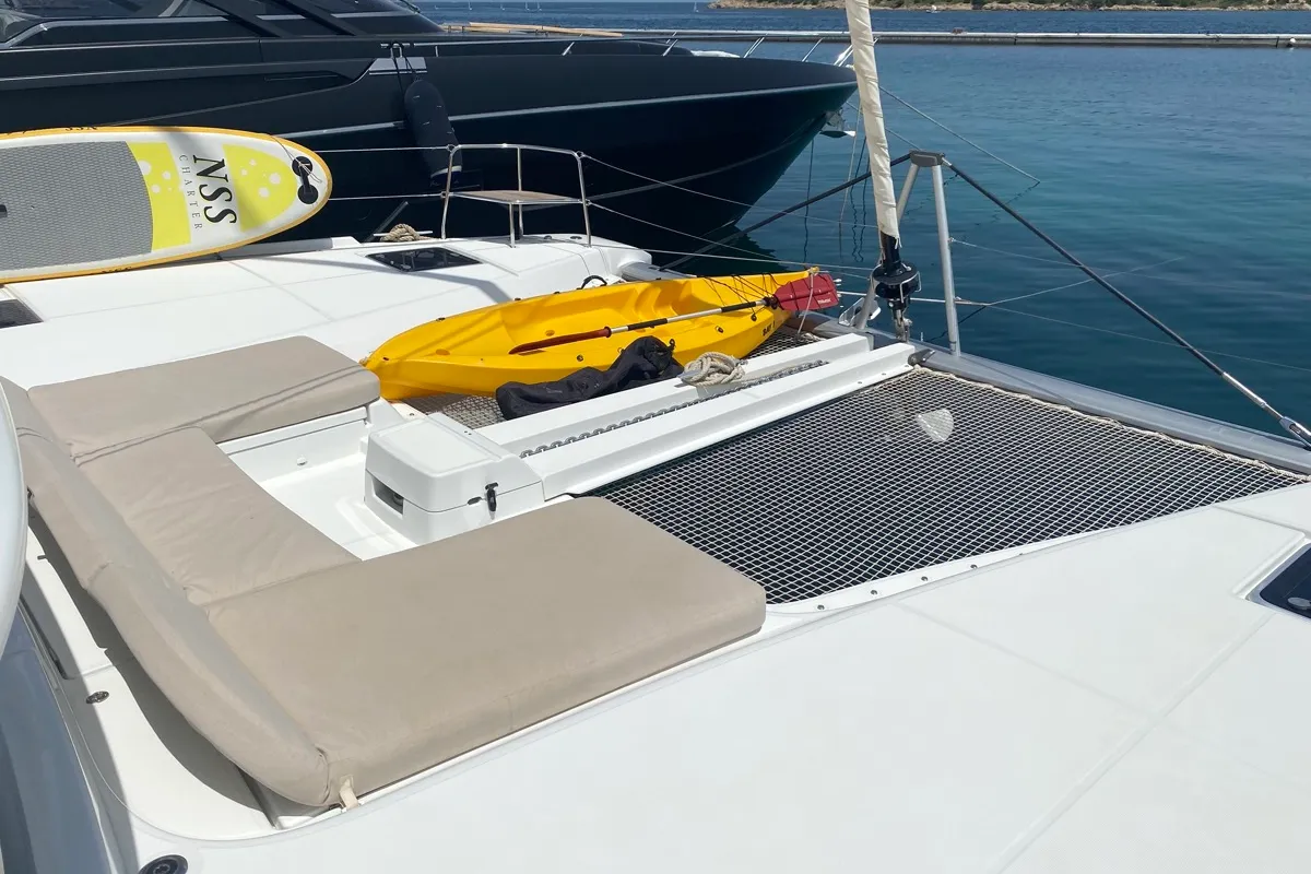 Deck of Blue Alma, a Lagoon 46 catamaran at Olbia, Italy