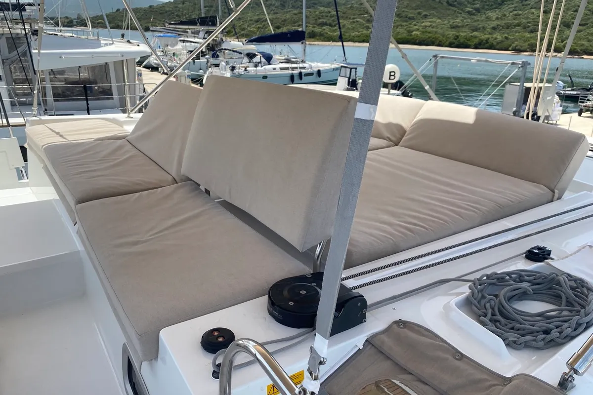 Deck of Blue Alma, a Lagoon 46 catamaran at Olbia, Italy