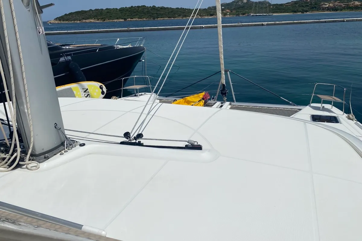 Deck of Blue Alma, a Lagoon 46 catamaran at Olbia, Italy