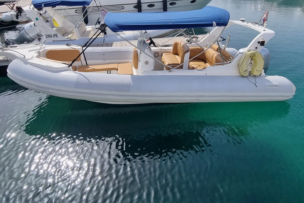 Exterior view of AGA, a Marine Spirit 640 motorboat at Primošten, Croatia