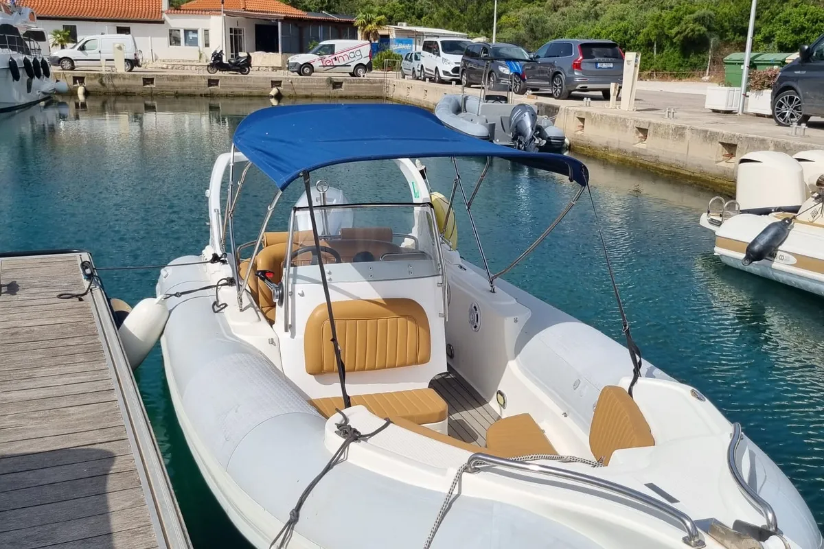 Exterior view of AGA, a Marine Spirit 640 motorboat at Primošten, Croatia