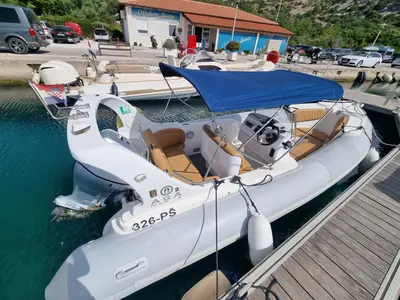 Exterior view of AGA, a Marine Spirit 640 motorboat at Primošten, Croatia