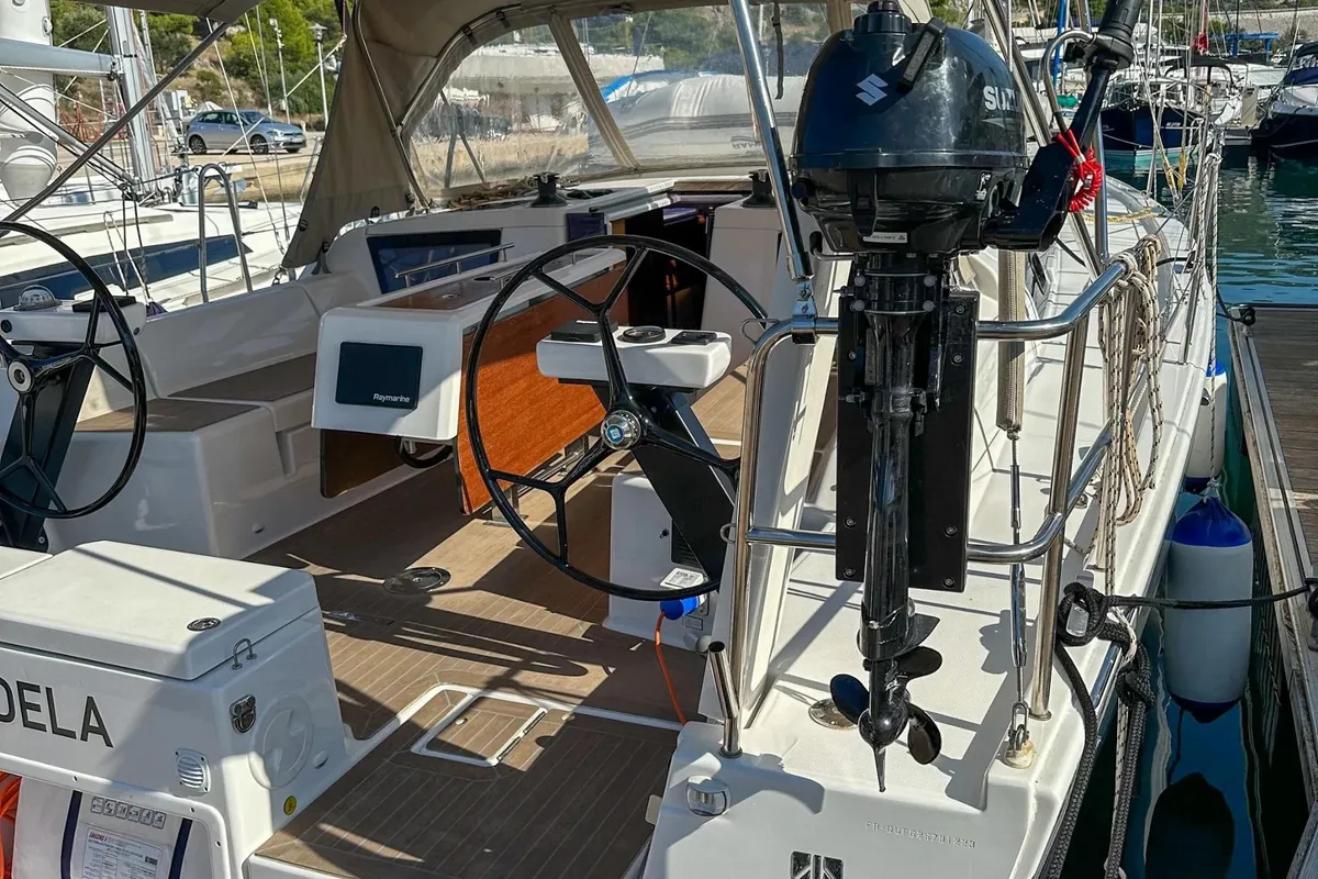 Cockpit of Andela, a Dufour 390 GL sailboat at Primošten, Croatia