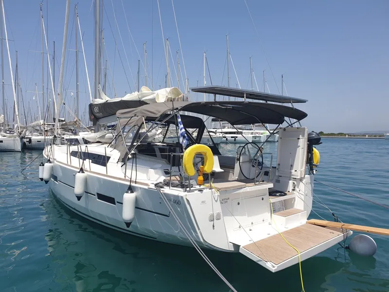 Cockpit of Millennium Falcon, a Dufour 460 GL sailboat at Ellomenos, Greece