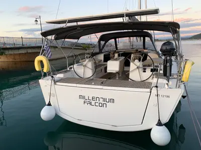 Cockpit of Millennium Falcon, a Dufour 460 GL sailboat at Ellomenos, Greece