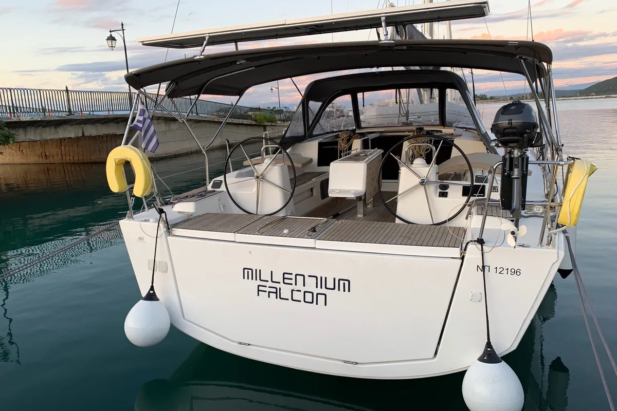 Cockpit of Millennium Falcon, a Dufour 460 GL sailboat at Ellomenos, Greece