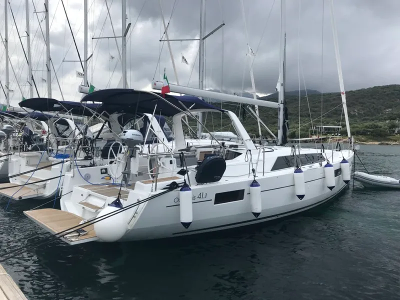Exterior view of Agena, a Beneteau Oceanis 41.1 sailboat at Salerno, Italy