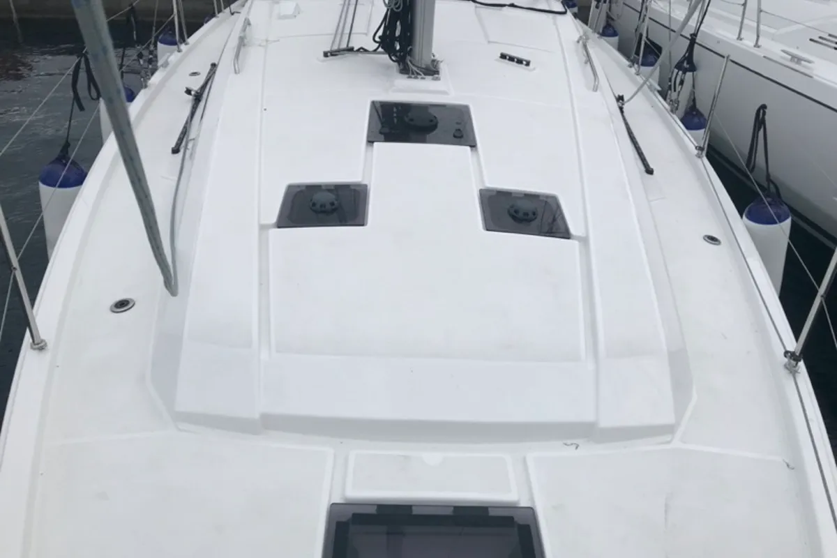 Deck of Agena, a Beneteau Oceanis 41.1 sailboat at Salerno, Italy