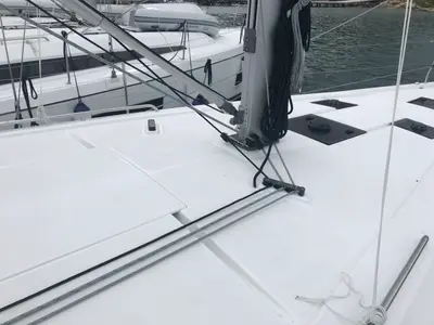 Deck of Agena, a Beneteau Oceanis 41.1 sailboat at Salerno, Italy
