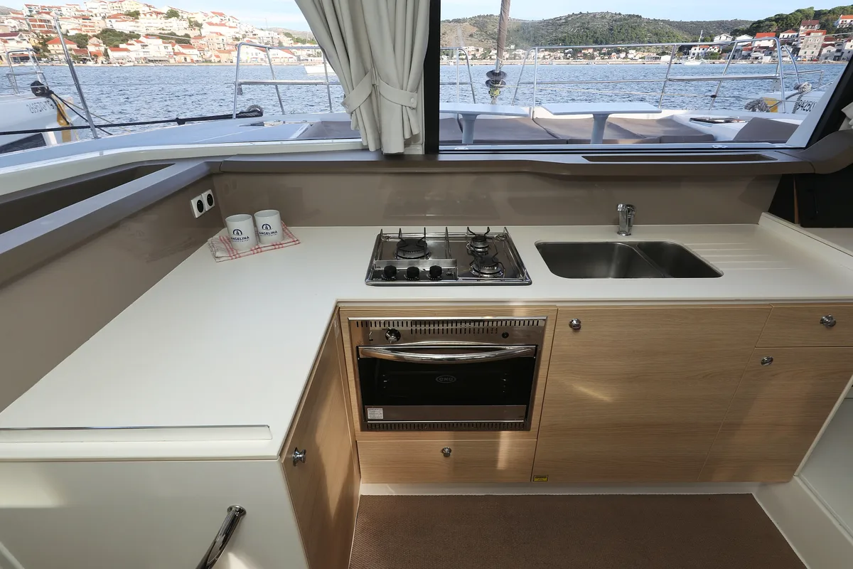 Galley of Indigo Star, a Bali 4.0 catamaran at Općina Rogoznica, Croatia