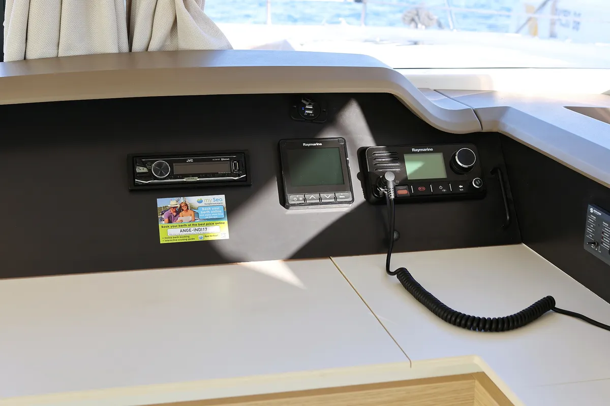 Cockpit of Indigo Star, a Bali 4.0 catamaran at Općina Rogoznica, Croatia