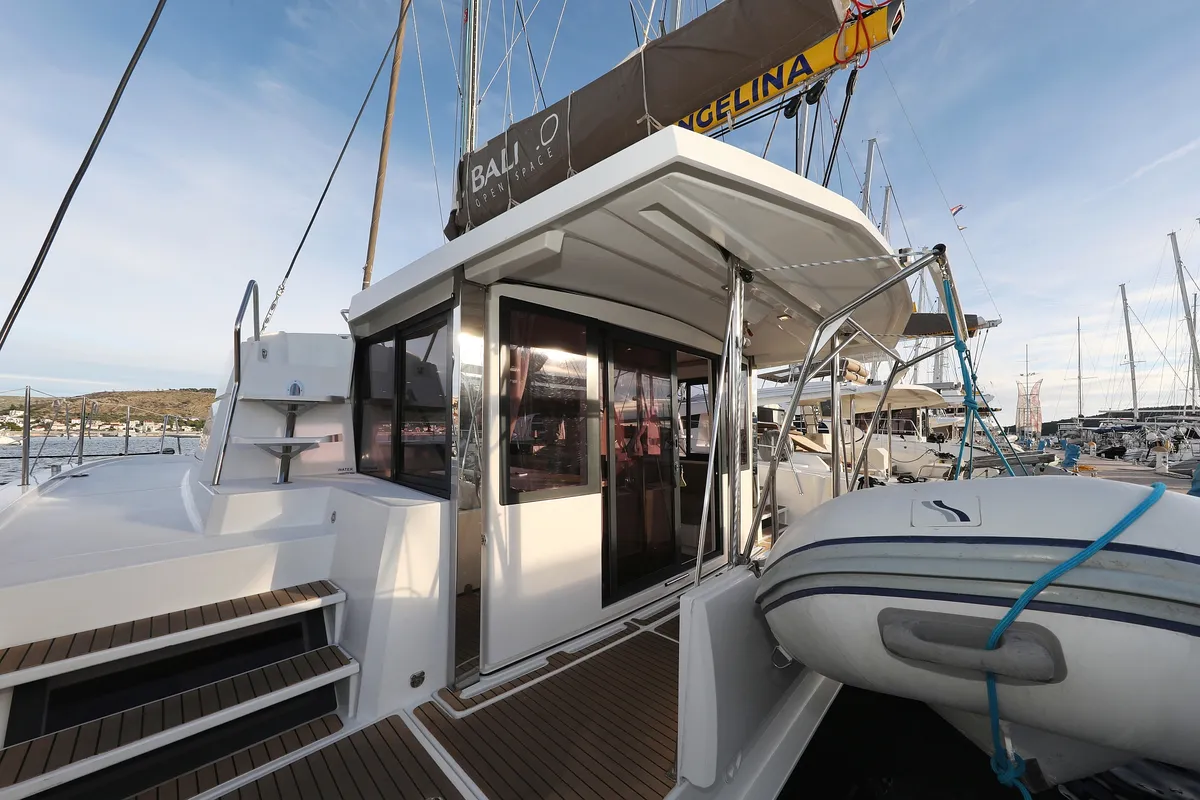 Exterior view of Indigo Star, a Bali 4.0 catamaran at Općina Rogoznica, Croatia
