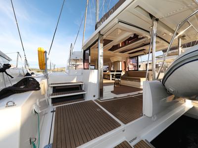 Deck of Indigo Star, a Bali 4.0 catamaran at Općina Rogoznica, Croatia