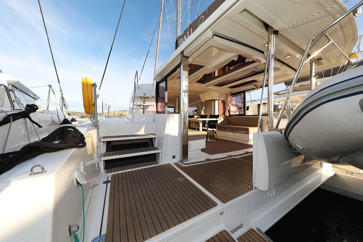 Deck of Indigo Star, a Bali 4.0 catamaran at Općina Rogoznica, Croatia