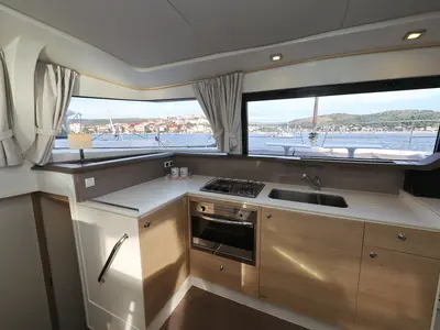 Galley of Indigo Star, a Bali 4.0 catamaran at Općina Rogoznica, Croatia