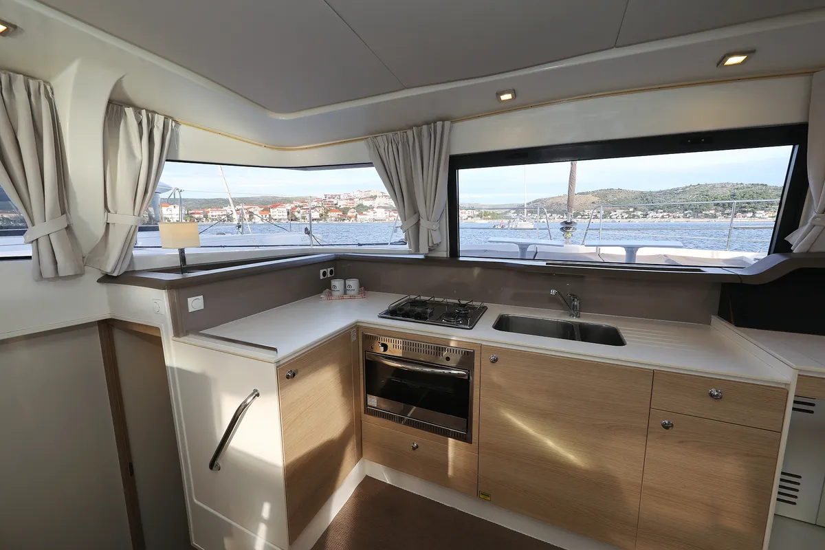 Galley of Indigo Star, a Bali 4.0 catamaran at Općina Rogoznica, Croatia