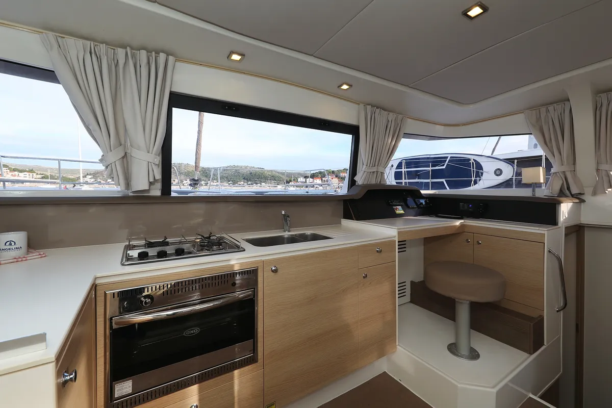 Galley of Indigo Star, a Bali 4.0 catamaran at Općina Rogoznica, Croatia