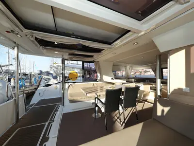 Salon of Indigo Star, a Bali 4.0 catamaran at Općina Rogoznica, Croatia