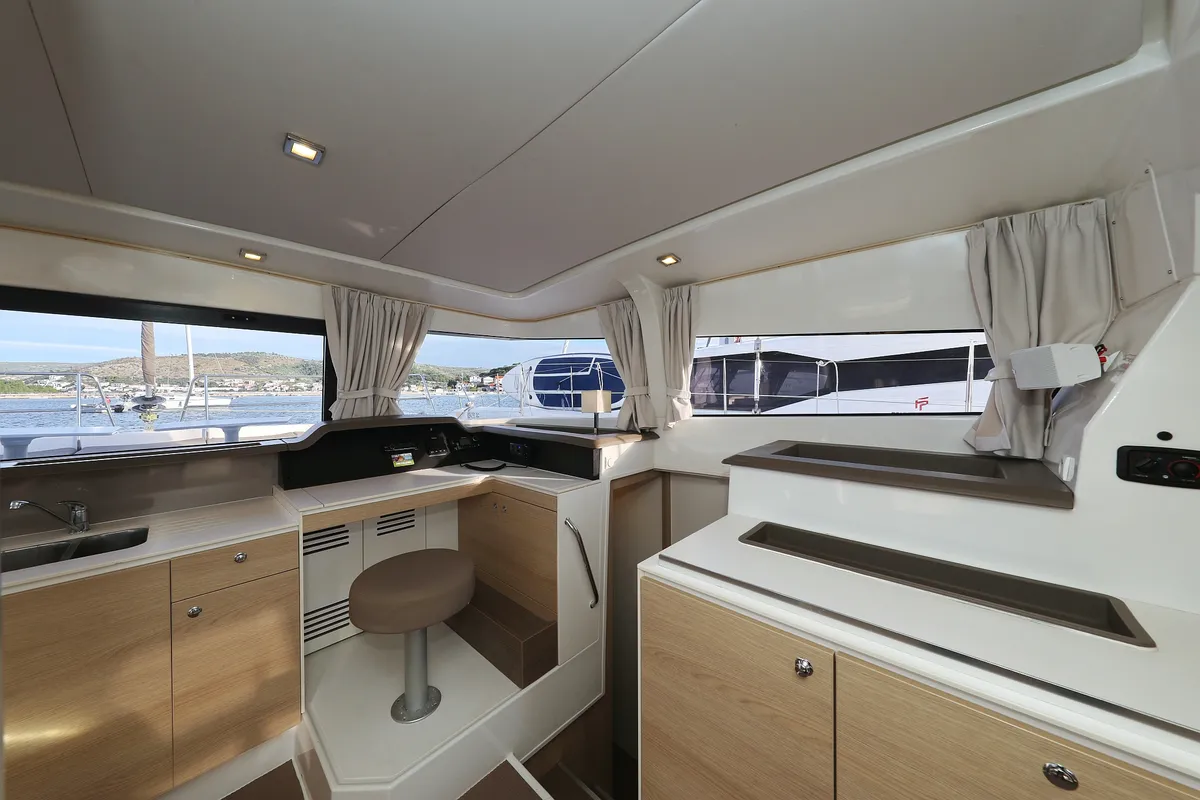 Galley of Indigo Star, a Bali 4.0 catamaran at Općina Rogoznica, Croatia