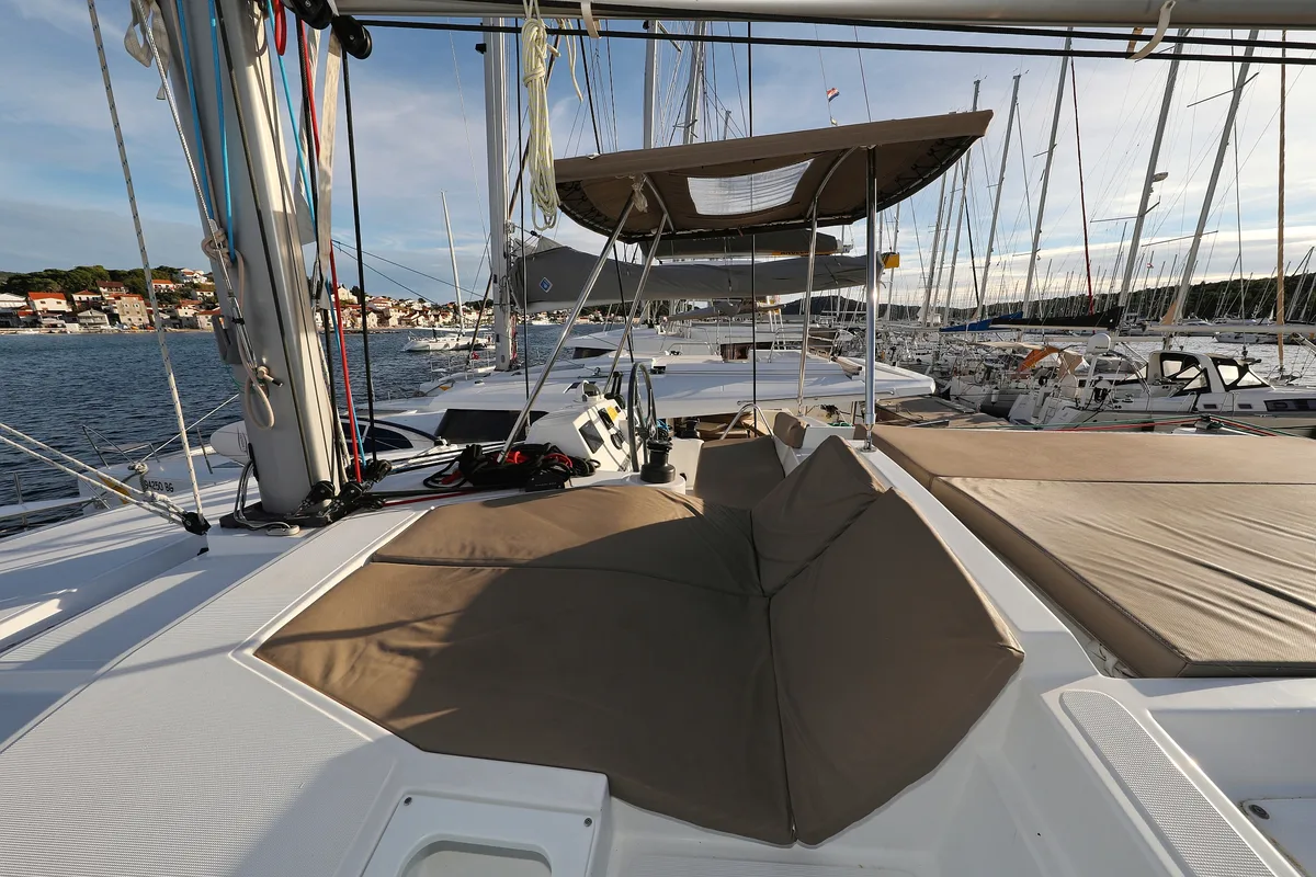 Deck of Indigo Star, a Bali 4.0 catamaran at Općina Rogoznica, Croatia