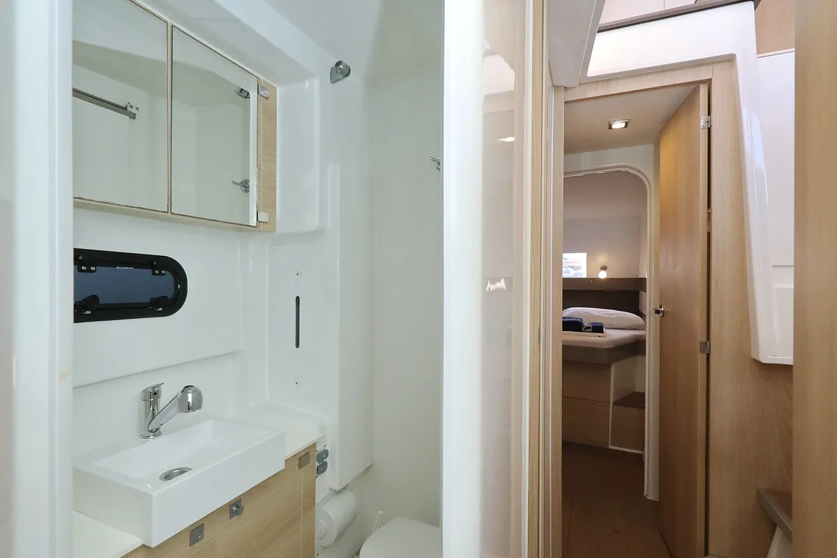 Head on Indigo Star, a Bali 4.0 catamaran at Općina Rogoznica, Croatia