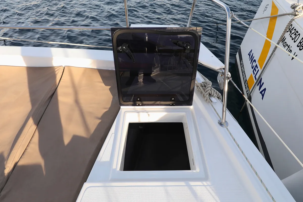 Deck of Indigo Star, a Bali 4.0 catamaran at Općina Rogoznica, Croatia