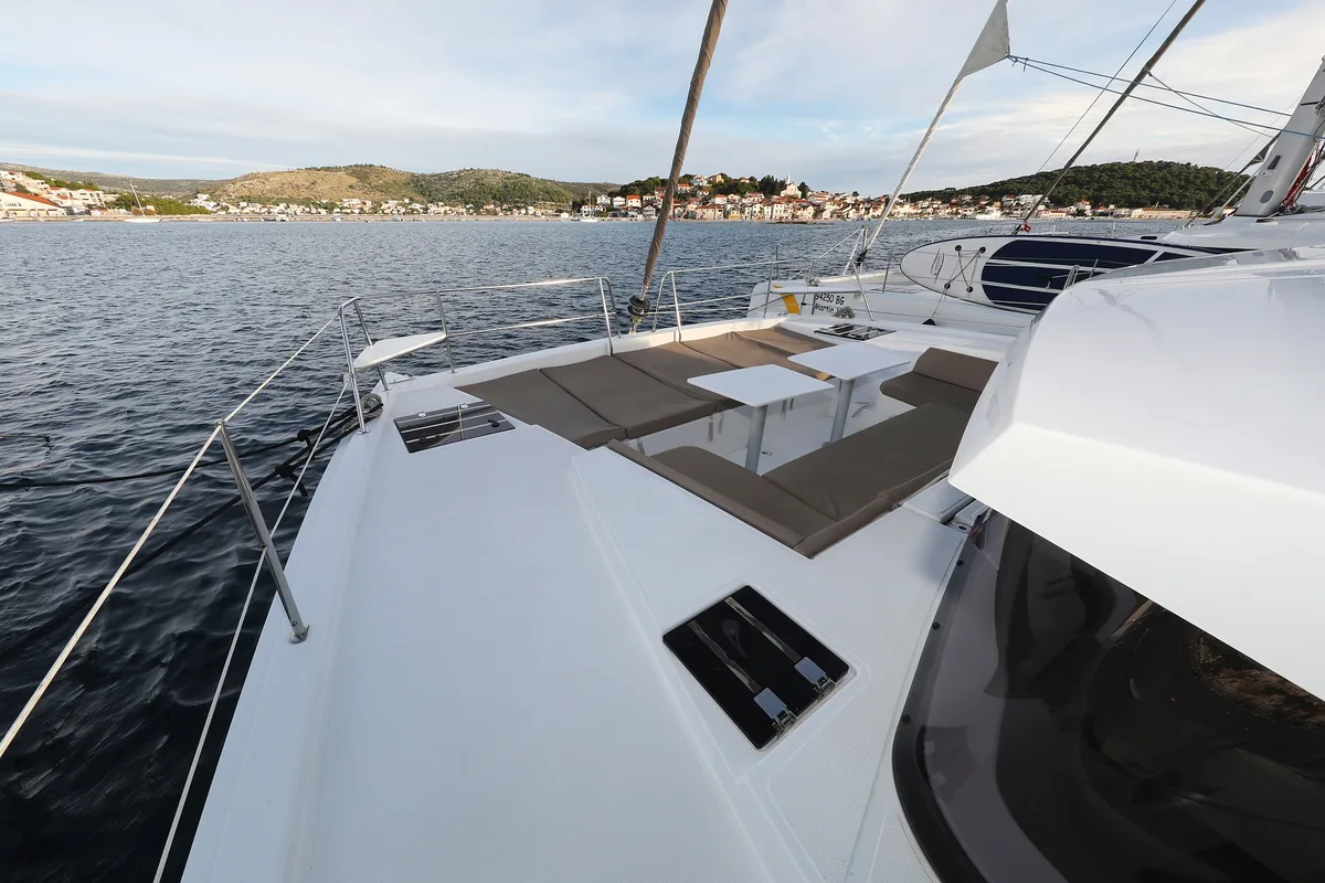 Deck of Indigo Star, a Bali 4.0 catamaran at Općina Rogoznica, Croatia