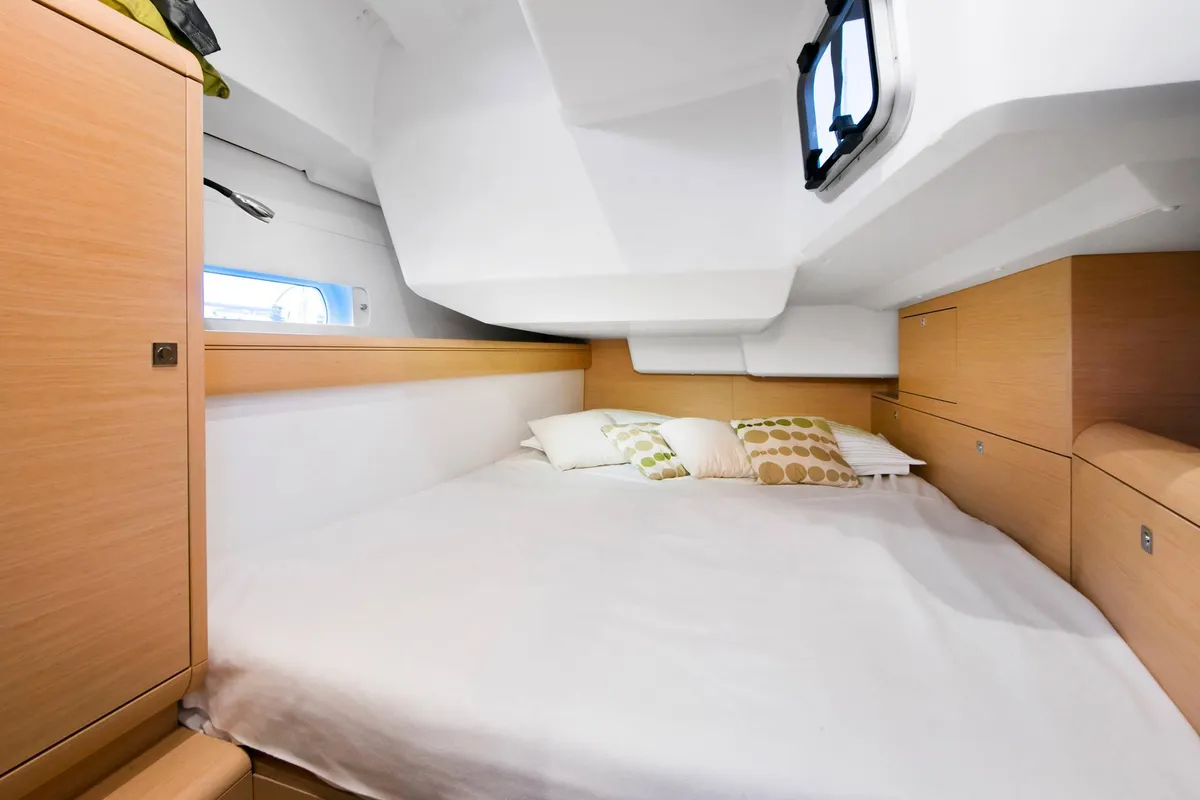 Cabin on Lucky Rain, a Jeanneau Sun Odyssey 479 sailboat at Fethiye, Turkey