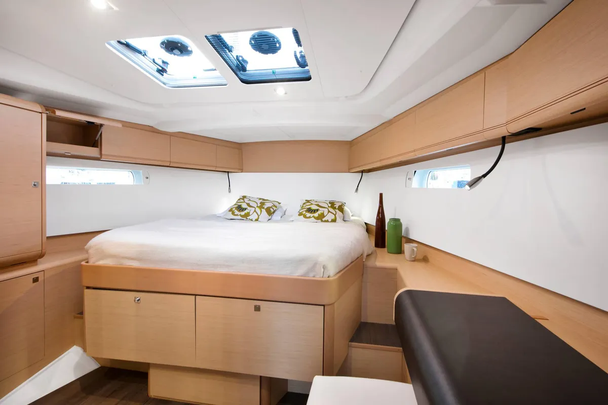 Cabin on Lucky Rain, a Jeanneau Sun Odyssey 479 sailboat at Fethiye, Turkey