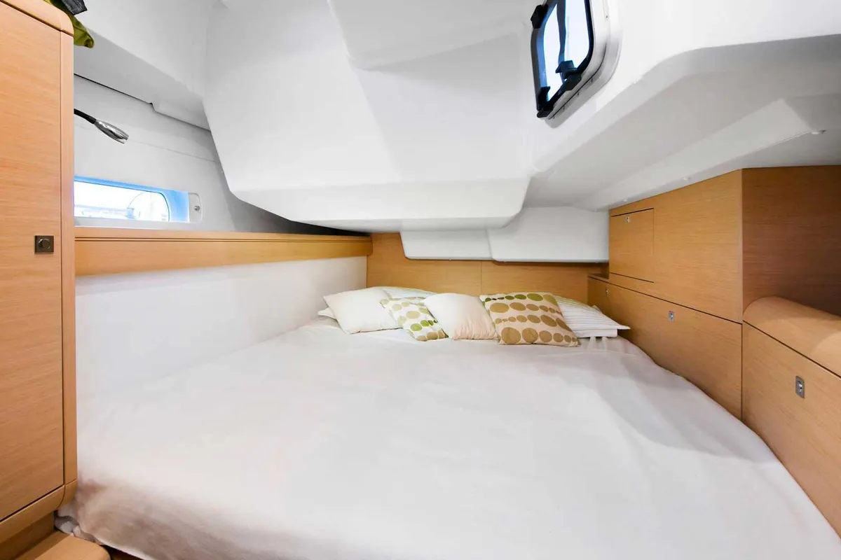 Cabin on Lucky Rain, a Jeanneau Sun Odyssey 479 sailboat at Fethiye, Turkey