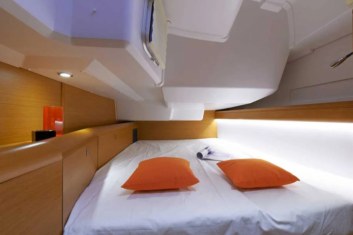 Cabin on Lucky Rain, a Jeanneau Sun Odyssey 479 sailboat at Fethiye, Turkey