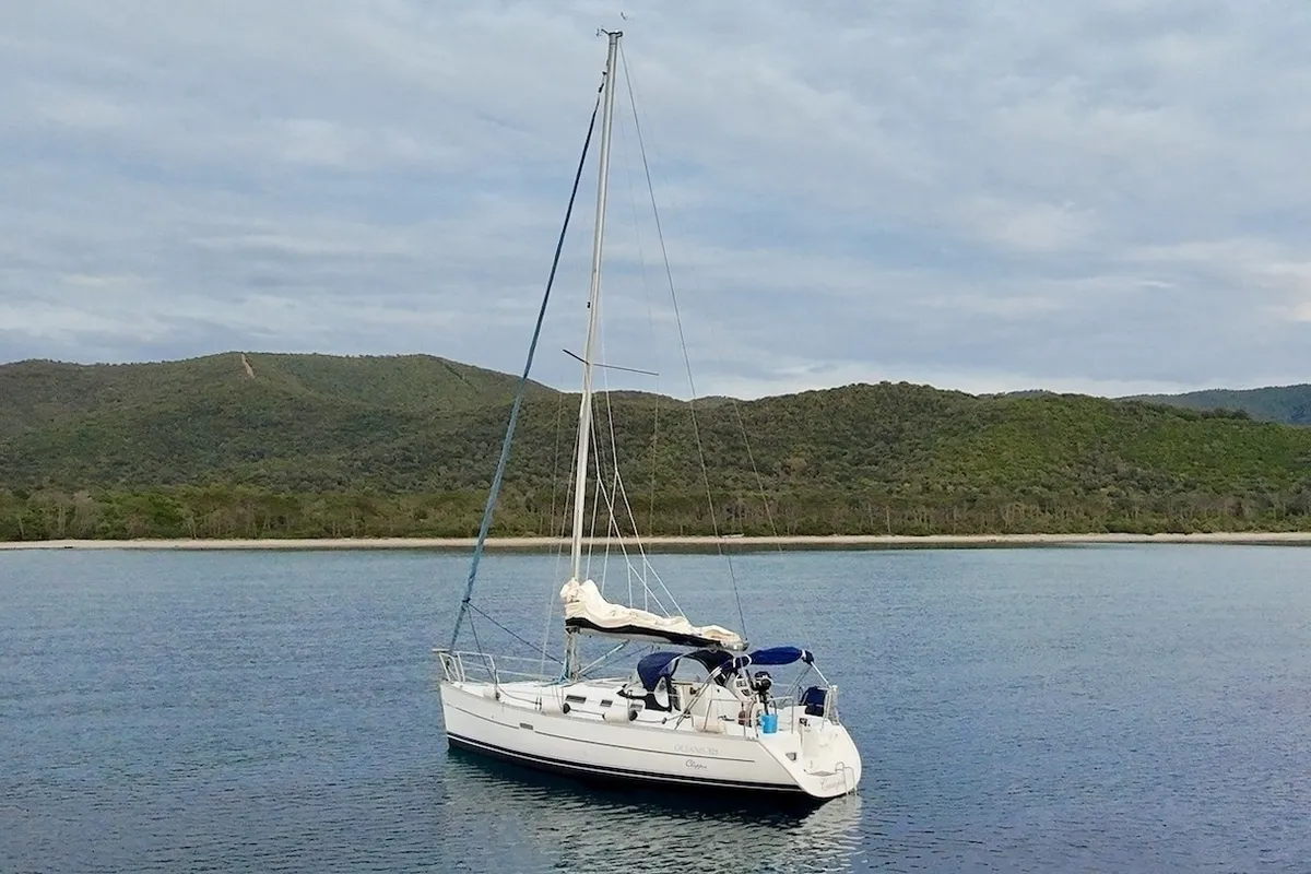 Exterior view of Cassiopea, a Beneteau Oceanis 323 sailboat at Punta Ala, Italy