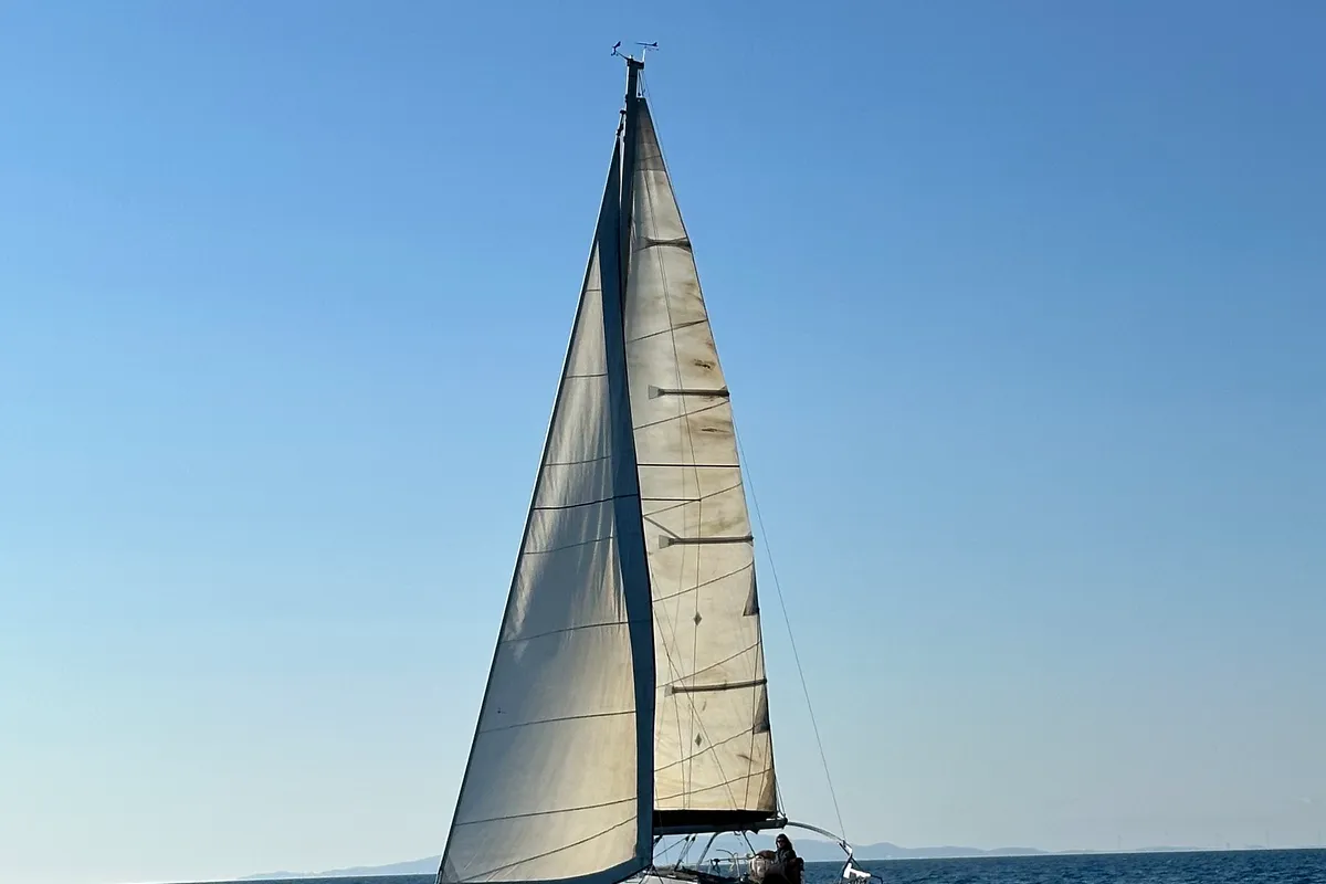 Exterior view of Cassiopea, a Beneteau Oceanis 323 sailboat at Punta Ala, Italy