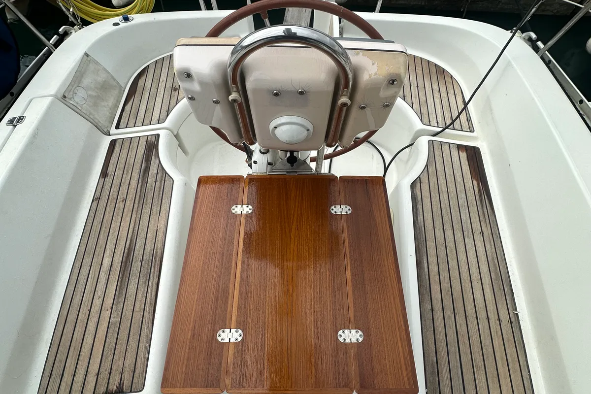 Cockpit of Cassiopea, a Beneteau Oceanis 323 sailboat at Punta Ala, Italy