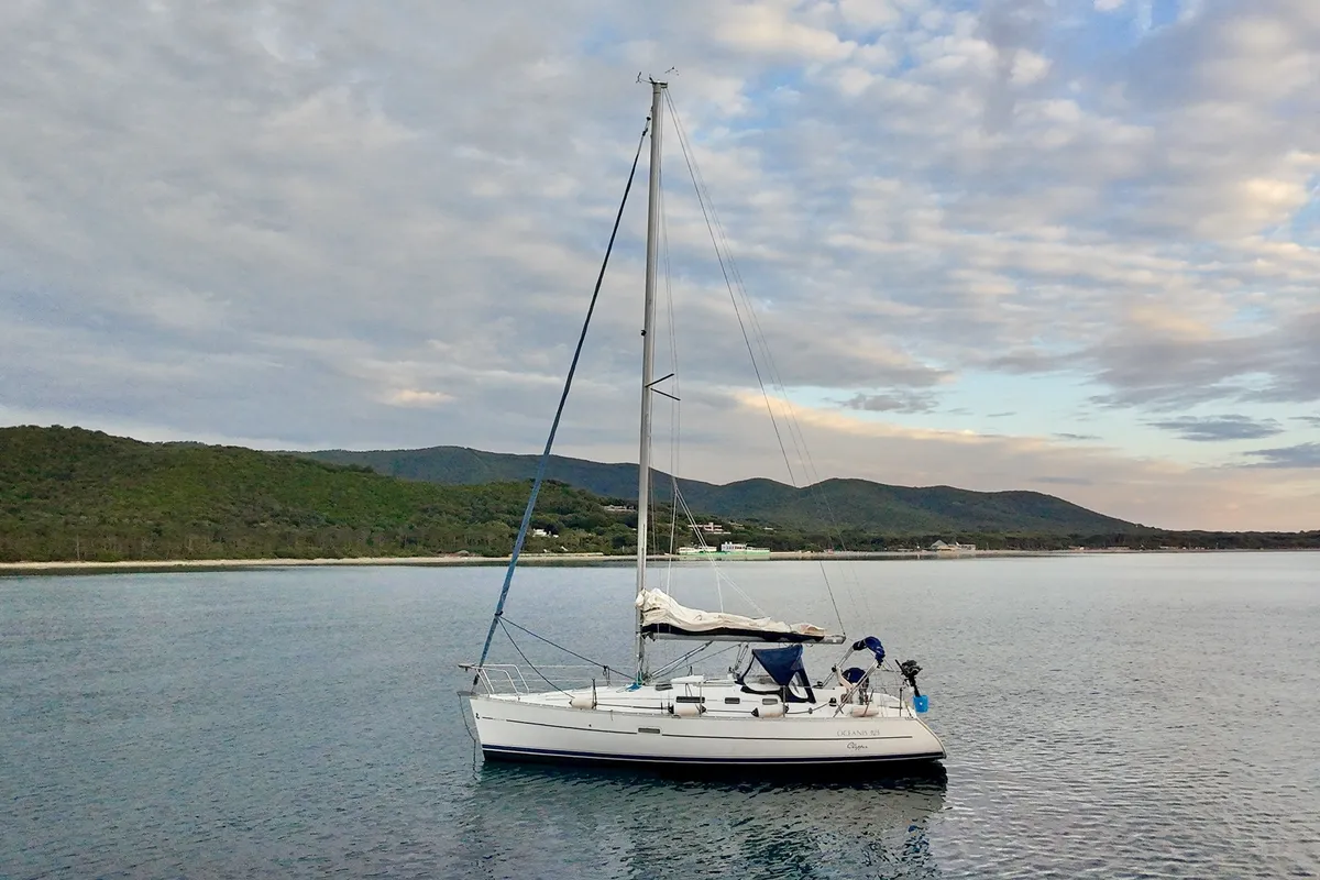 Exterior view of Cassiopea, a Beneteau Oceanis 323 sailboat at Punta Ala, Italy