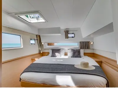 Cabin on Alphonse, a Lagoon 42 catamaran at Roche Caiman, Seychelles