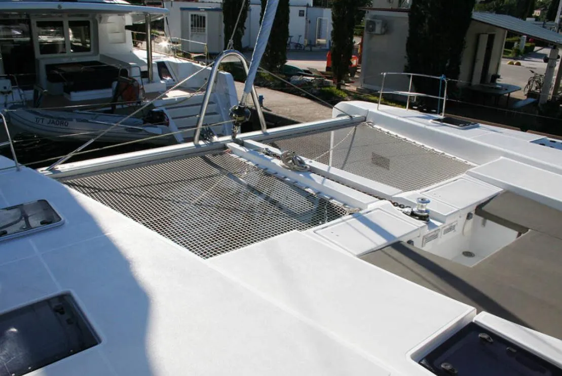 Deck of Matarma, a Lagoon 52F catamaran at Lavrion, Greece