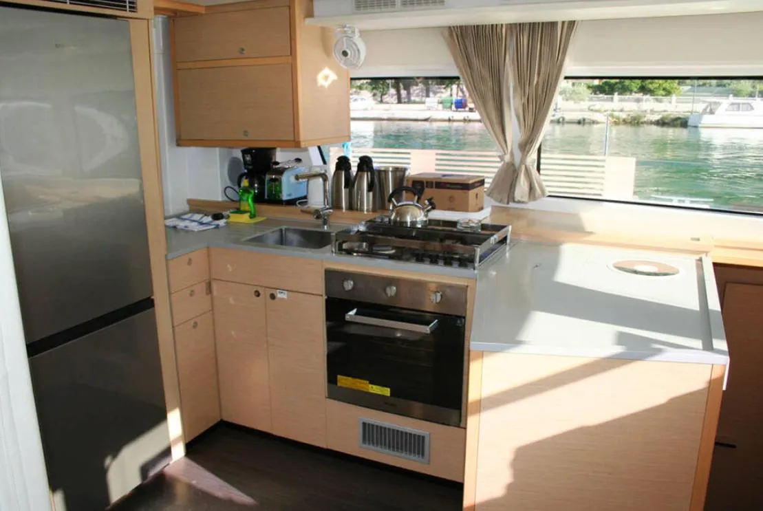 Galley of Matarma, a Lagoon 52F catamaran at Lavrion, Greece