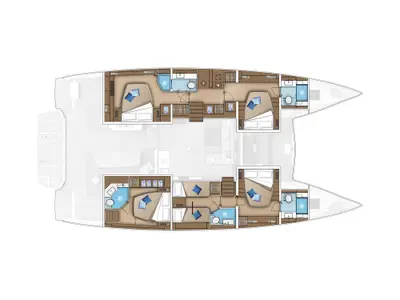 Floor plan of AZUL, a Lagoon 55 catamaran at Corfu, Greece