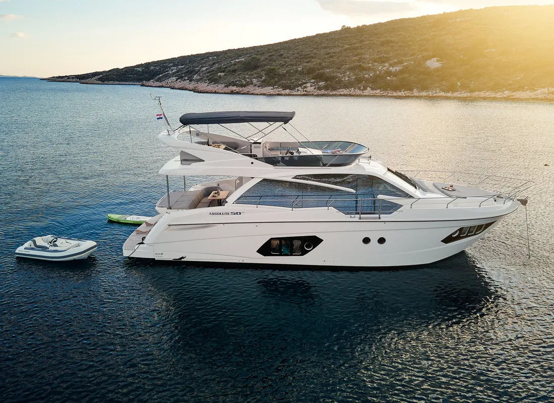 Exterior view of Viva La Vida, a Absolute 50 Fly motor yacht at Podstrana - Miljevac, Croatia