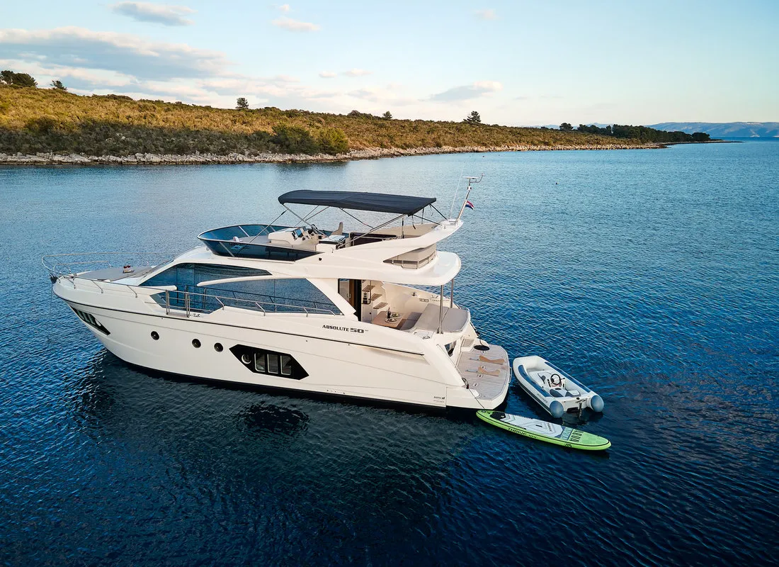 Exterior view of Viva La Vida, a Absolute 50 Fly motor yacht at Podstrana - Miljevac, Croatia